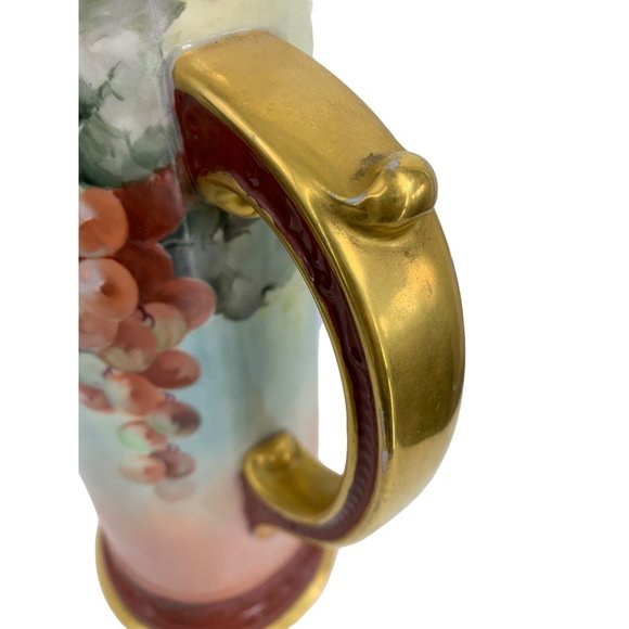 Limoges WG Tankard Pitcher Vase Hand Paint Grapes France 15" Gold Pink 6564 - Picture 4 of 10